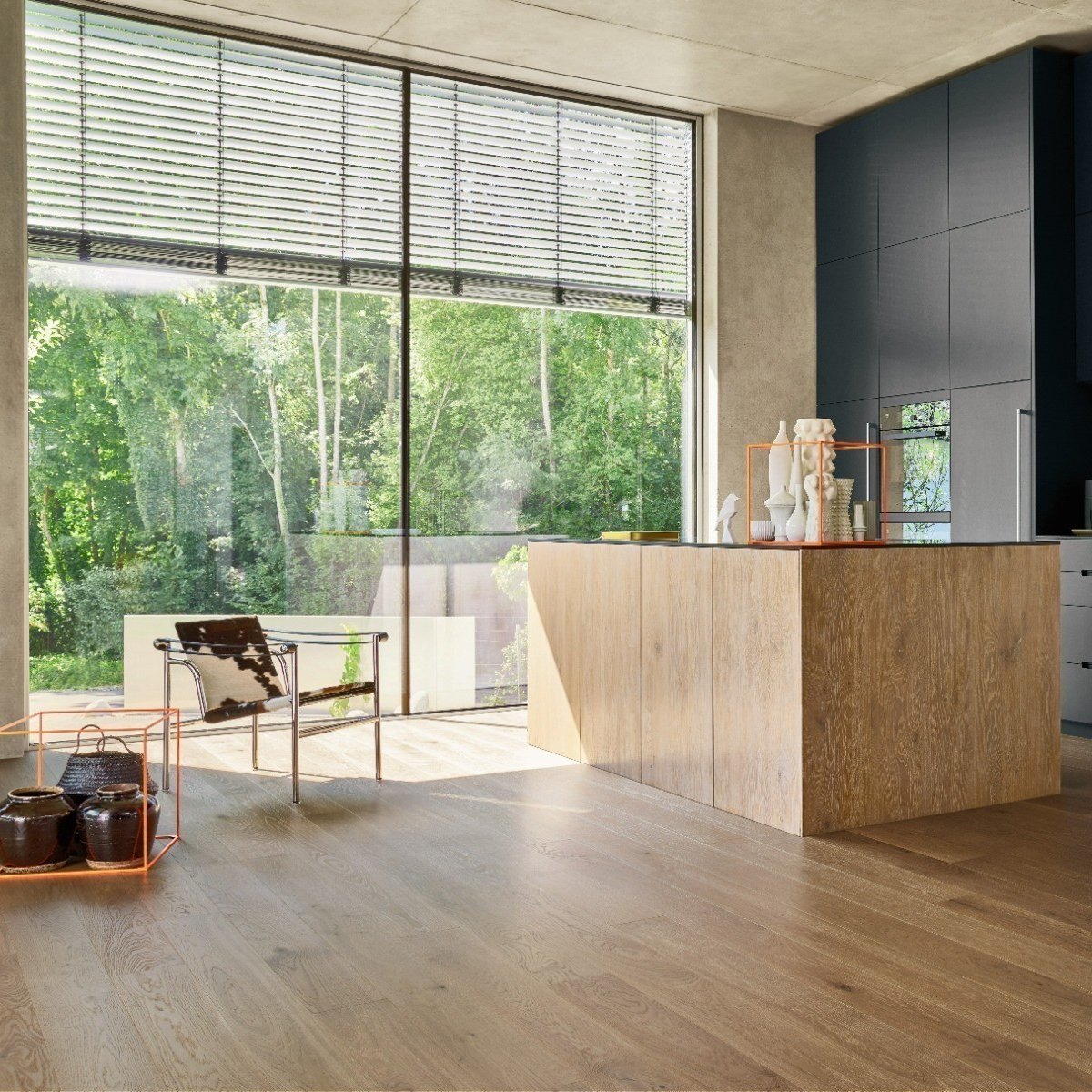 Parquet naturel dans une cuisine contemporaine